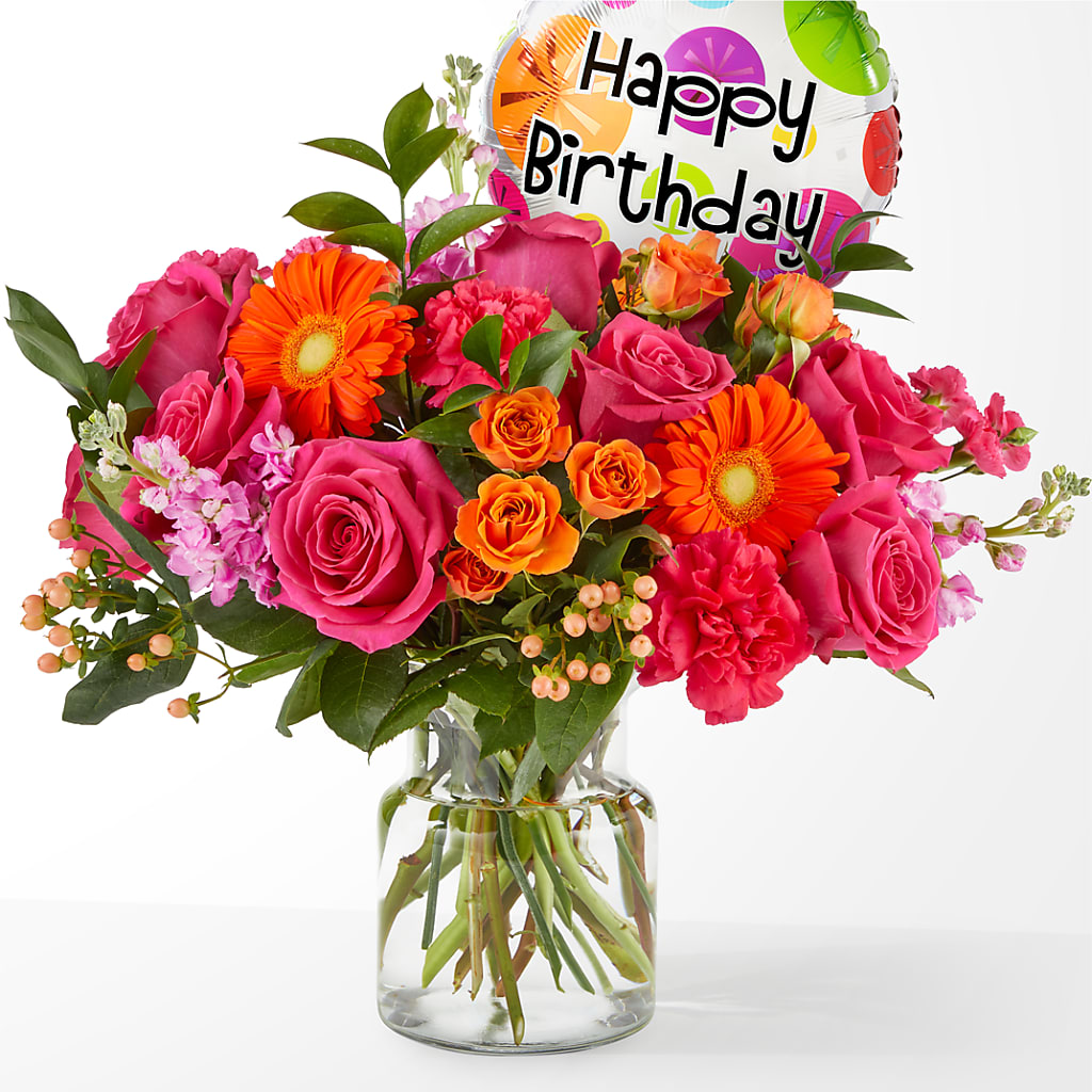 Fiesta Bouquet with Birthday Balloon – ANITA'S FLOWERS AND ICE CREAM LLC, Passaic NJ