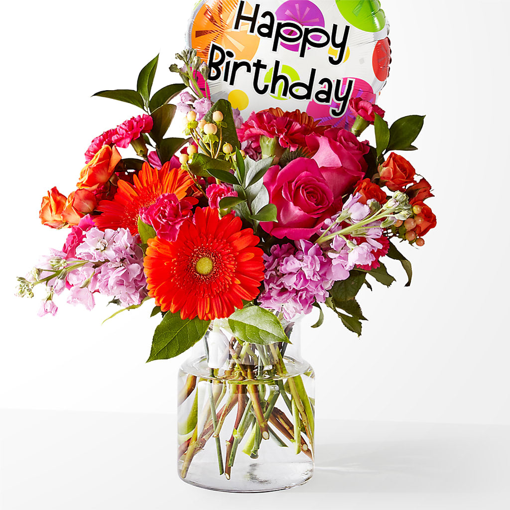 Fiesta Bouquet with Birthday Balloon – ANITA'S FLOWERS AND ICE CREAM LLC, Passaic NJ