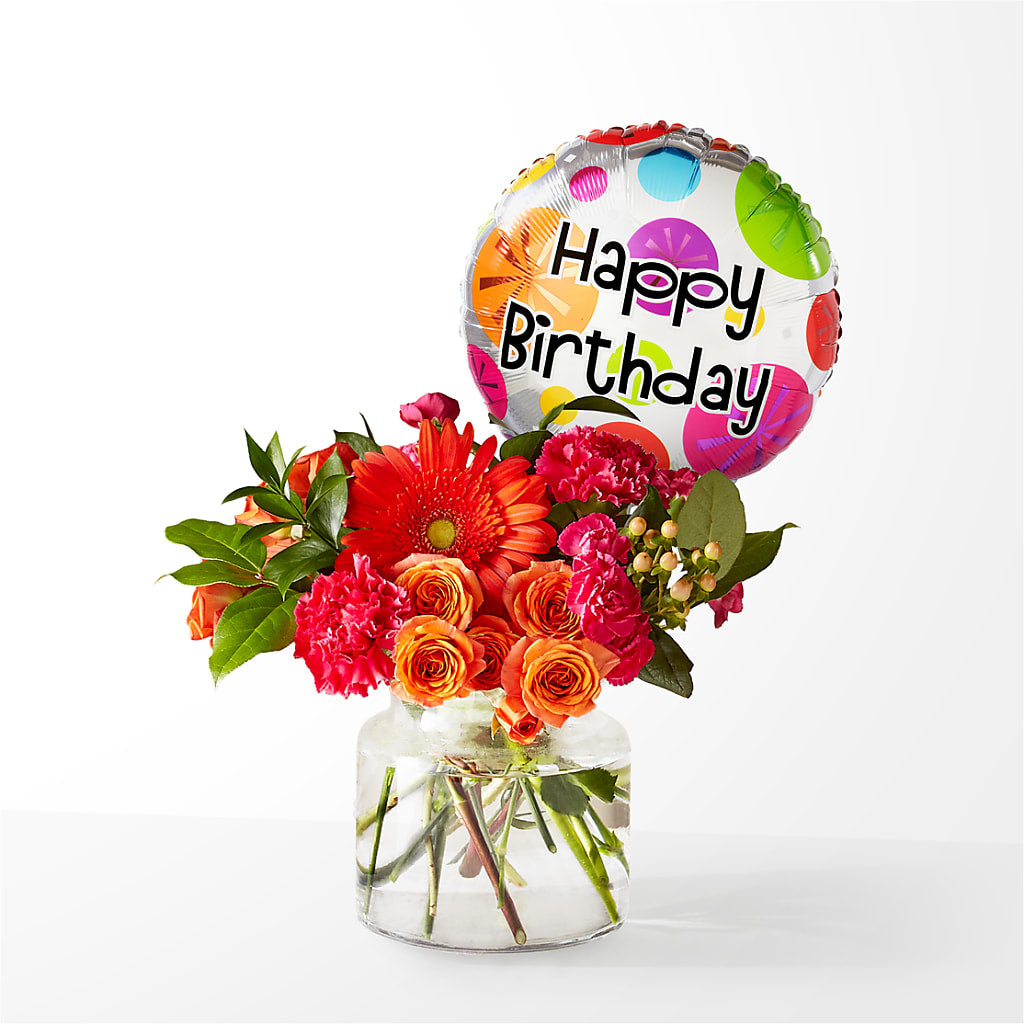 Fiesta Bouquet with Birthday Balloon – ANITA'S FLOWERS AND ICE CREAM LLC, Passaic NJ