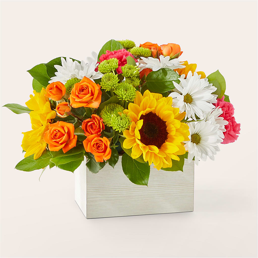 Sun-drenched Blooms Box Bouquet – ANITA'S FLOWERS AND ICE CREAM LLC, Passaic NJ