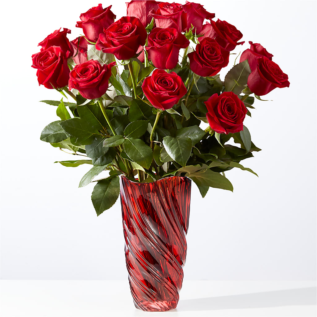 Classic Love Red Rose Bouquet with Luxe Swirl Vase – ANITA'S FLOWERS AND ICE CREAM LLC, Passaic NJ