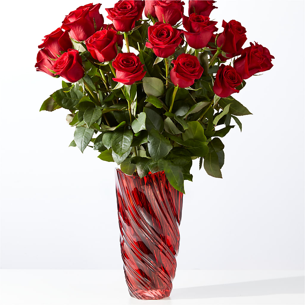 Classic Love Red Rose Bouquet with Luxe Swirl Vase – ANITA'S FLOWERS AND ICE CREAM LLC, Passaic NJ
