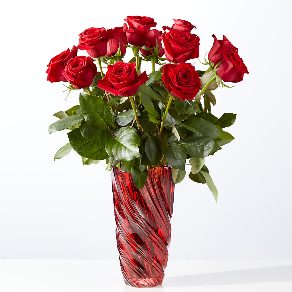 Classic Love Red Rose Bouquet with Luxe Swirl Vase – ANITA'S FLOWERS AND ICE CREAM LLC, Passaic NJ