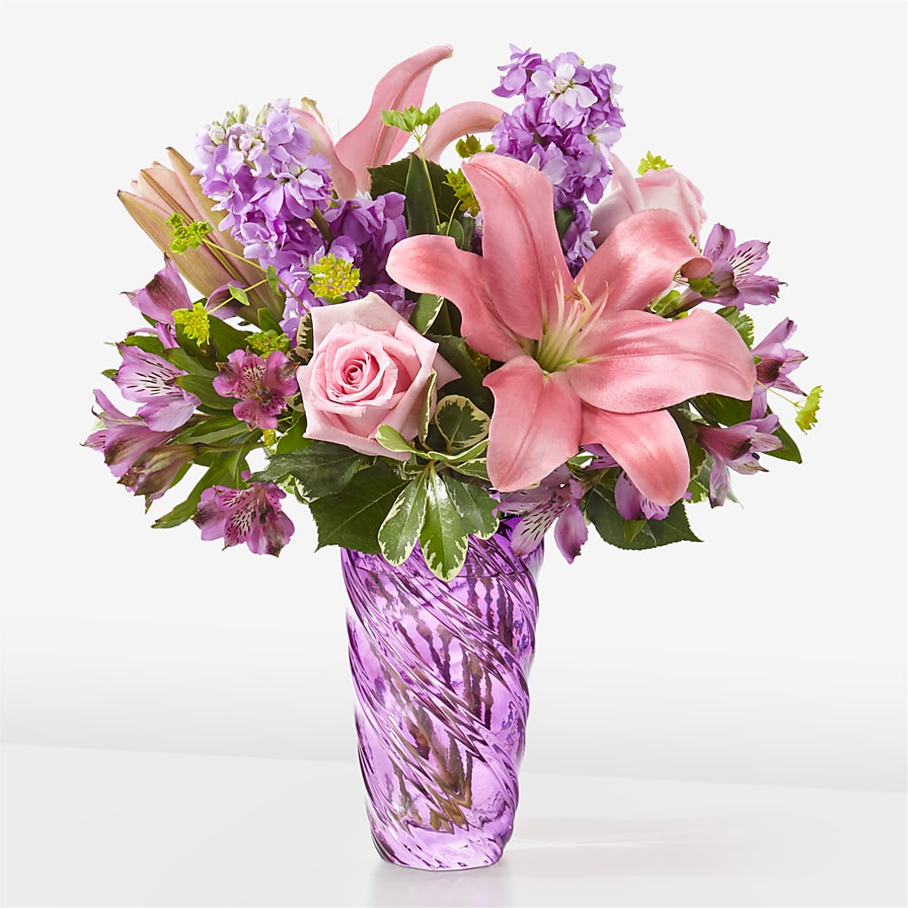 Precious Petals Bouquet with Luxe Swirl Vase – ANITA'S FLOWERS AND ICE CREAM LLC, Passaic NJ