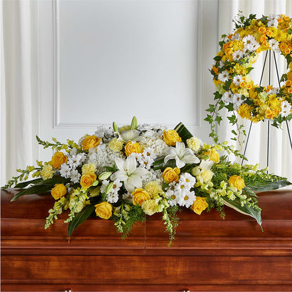 Golden Harmony Casket Spray – ANITA'S FLOWERS AND ICE CREAM LLC, Passaic NJ