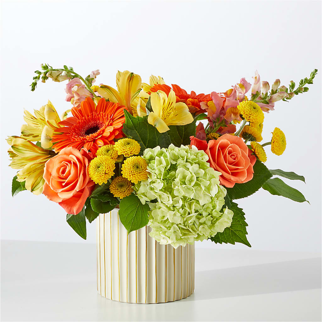 Autumn Sunshine Bouquet with Ivory Vase – ANITA'S FLOWERS AND ICE CREAM LLC, Passaic NJ