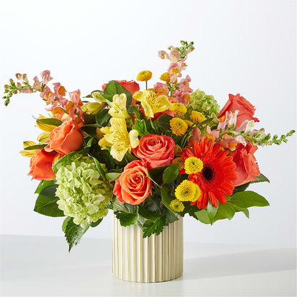 Autumn Sunshine Bouquet with Ivory Vase – ANITA'S FLOWERS AND ICE CREAM LLC, Passaic NJ