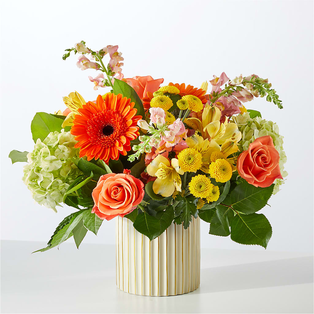 Autumn Sunshine Bouquet with Ivory Vase – ANITA'S FLOWERS AND ICE CREAM LLC, Passaic NJ