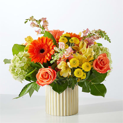 Autumn Sunshine Bouquet with Ivory Vase – ANITA'S FLOWERS AND ICE CREAM LLC, Passaic NJ
