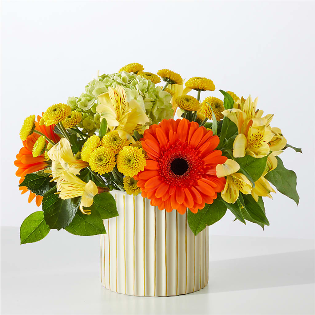 Autumn Sunshine Bouquet with Ivory Vase – ANITA'S FLOWERS AND ICE CREAM LLC, Passaic NJ